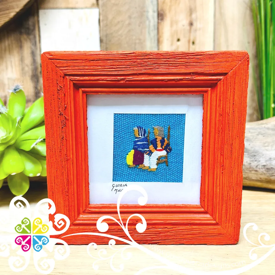 Orange Culturas Bordadas - Embroidered Wood Frame