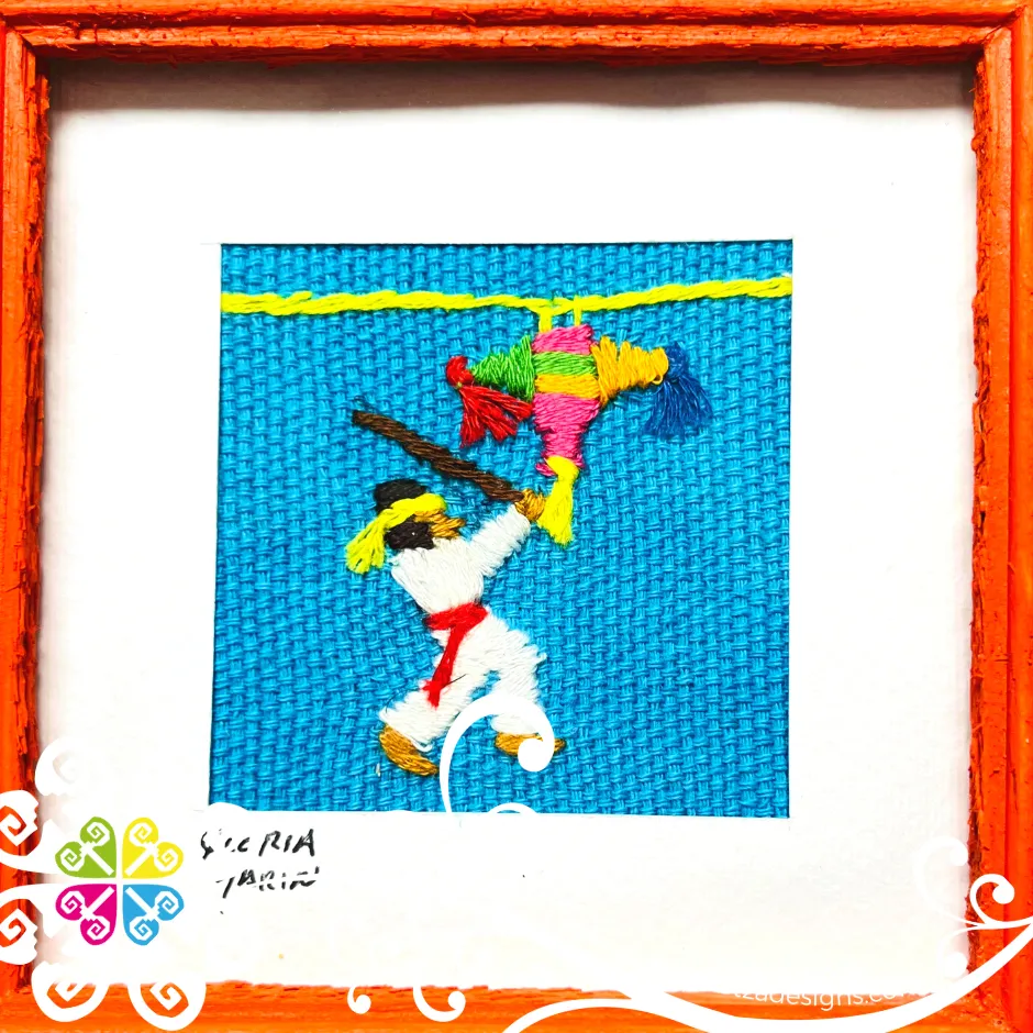 Orange Culturas Bordadas - Embroidered Wood Frame