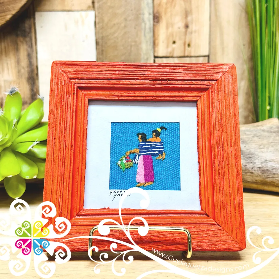 Orange Culturas Bordadas - Embroidered Wood Frame