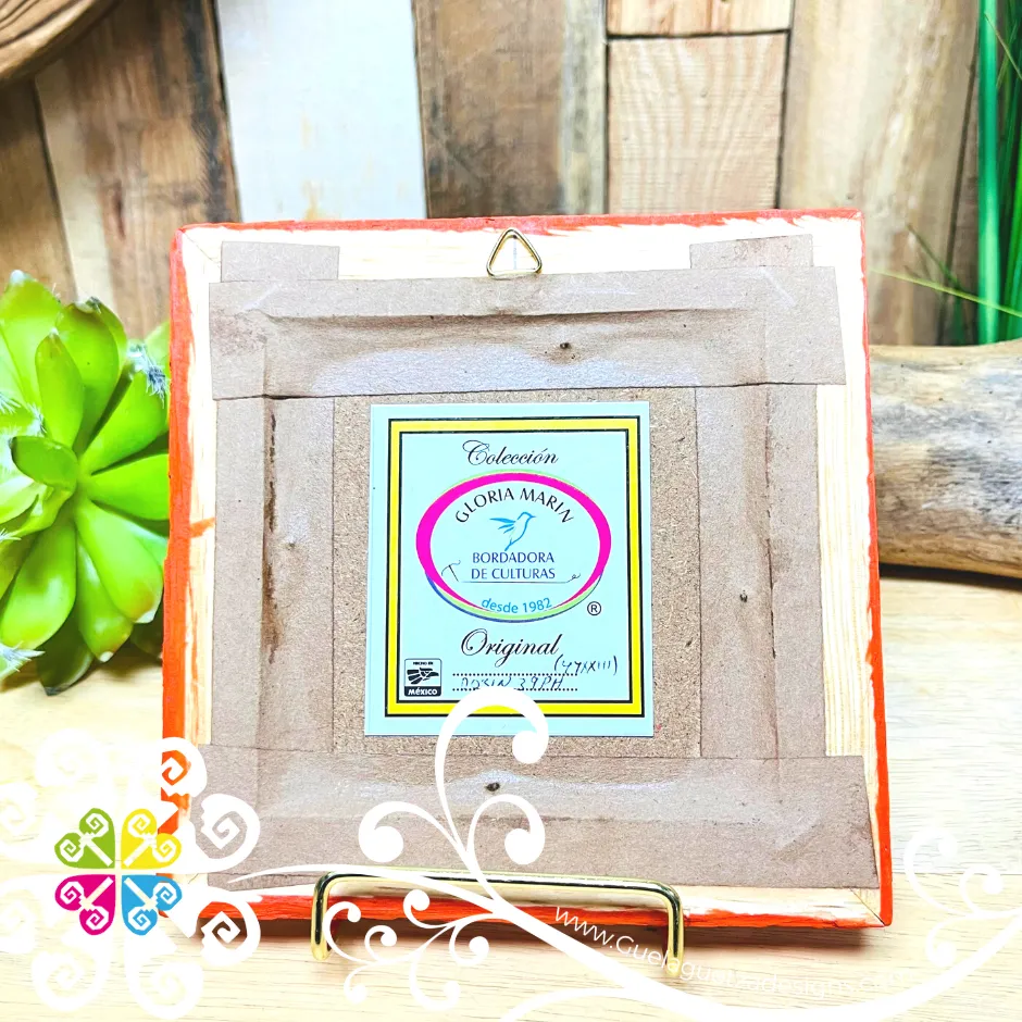 Orange Culturas Bordadas - Embroidered Wood Frame