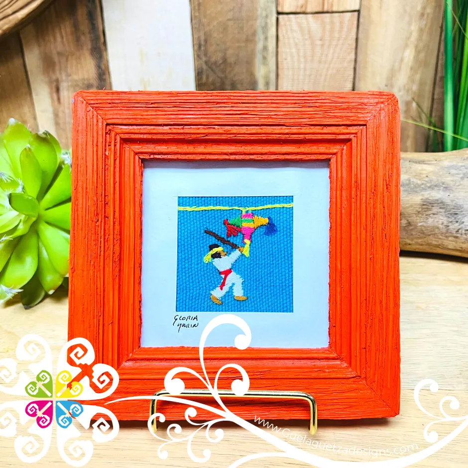 Orange Culturas Bordadas - Embroidered Wood Frame