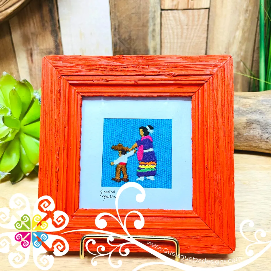 Orange Culturas Bordadas - Embroidered Wood Frame