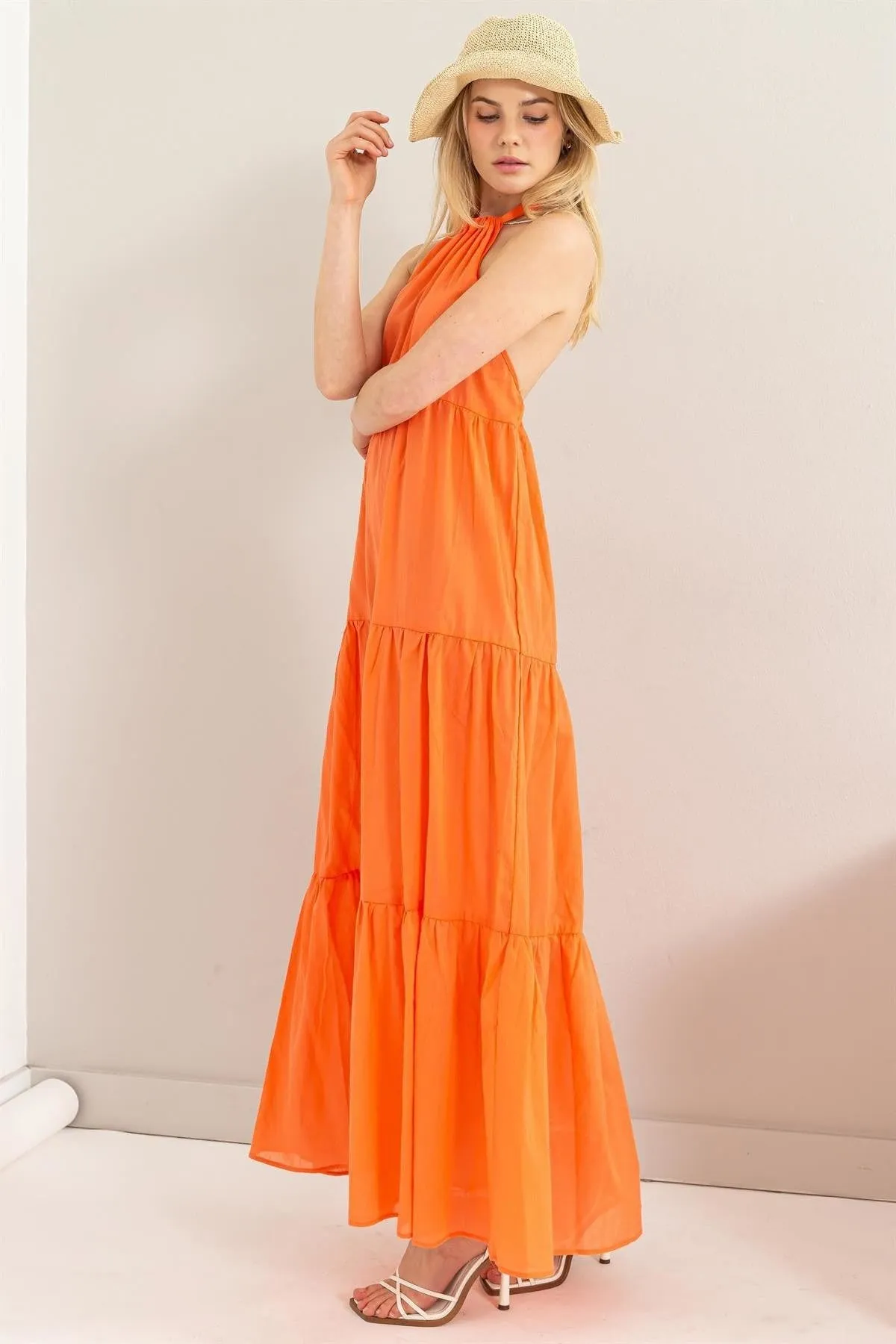 Orange Maxi Halter Dress