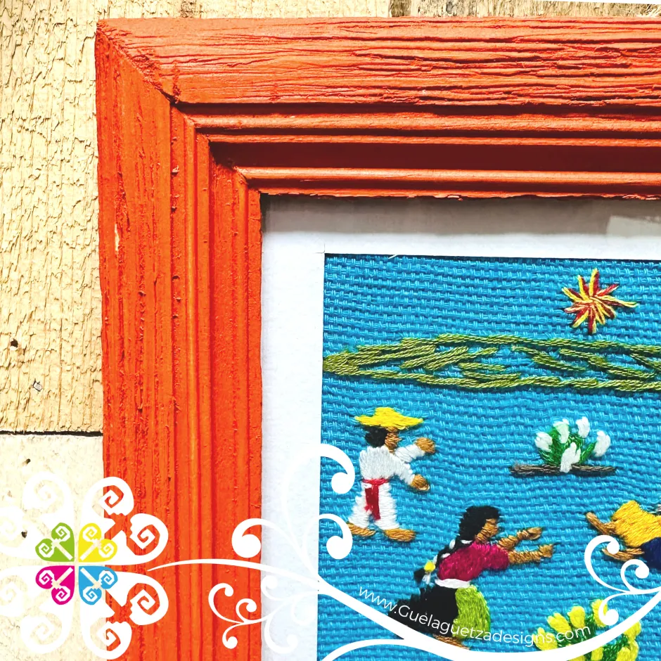 Orange Medium Culturas Bordadas - Embroidered Wood Frame