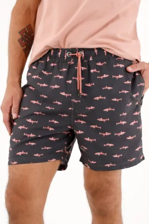 Pantaloneta de baño con estampado de tiburones para hombre