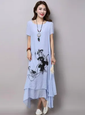 Print Women Casual Loose Long Summer Dress