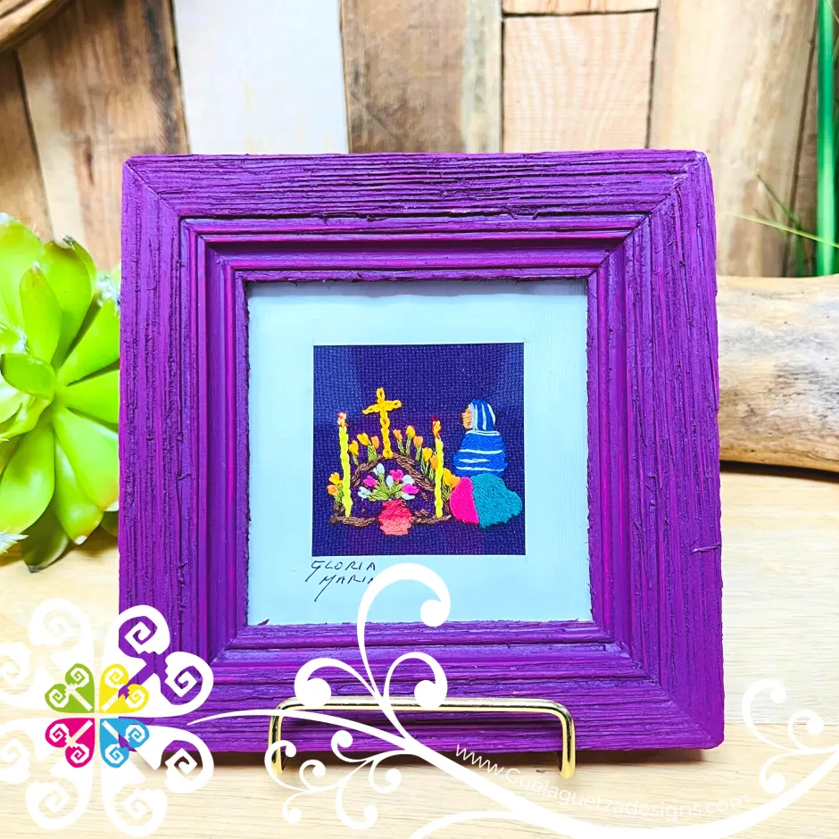 Purple Culturas Bordadas - Embroidered Wood Frame