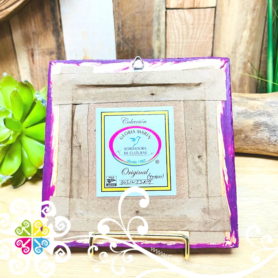 Purple Culturas Bordadas - Embroidered Wood Frame