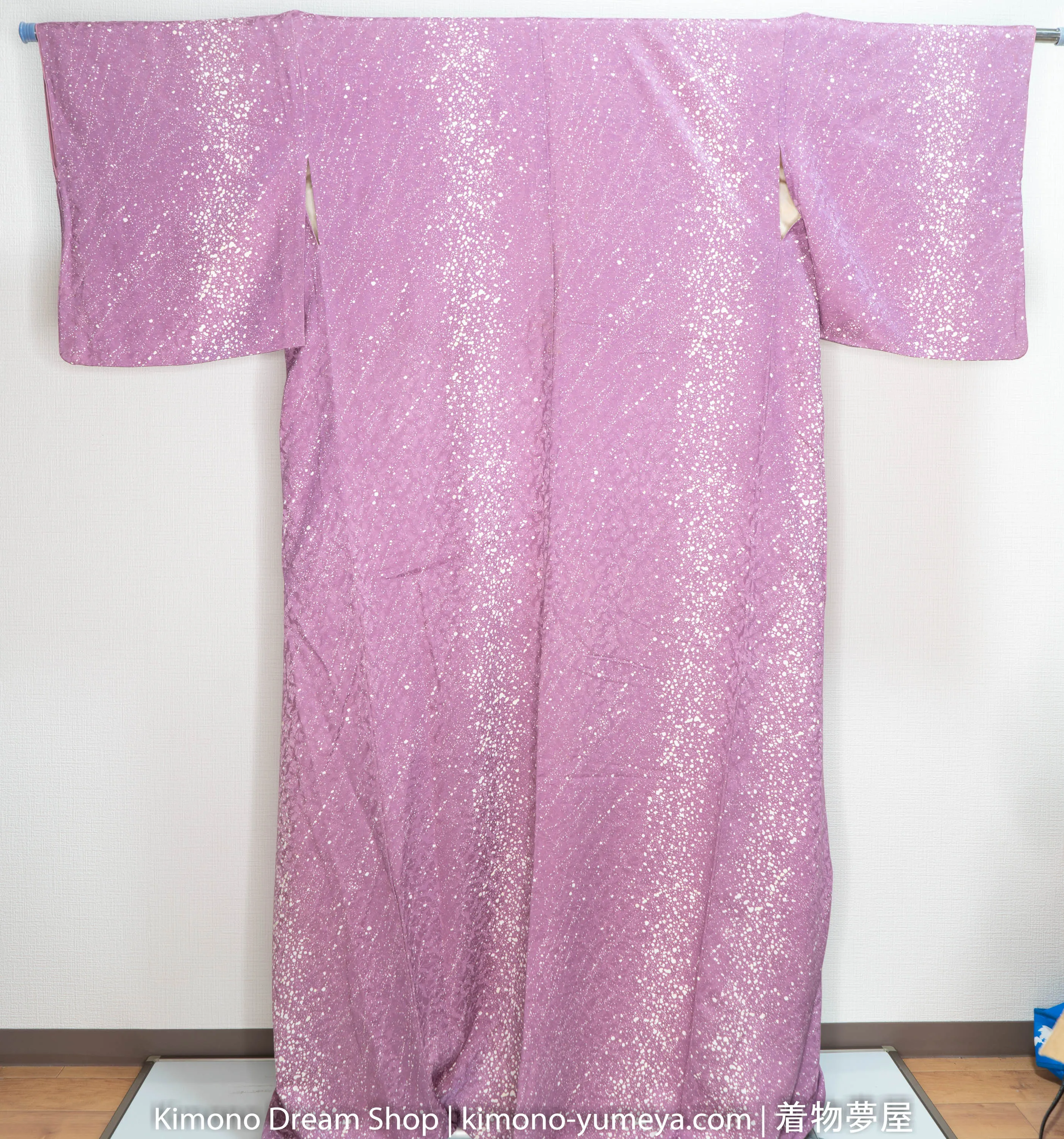 Purple Paint Splatter Kimono - Komon Pattern - Vintage Silk - Japanese Herons Fabric Design