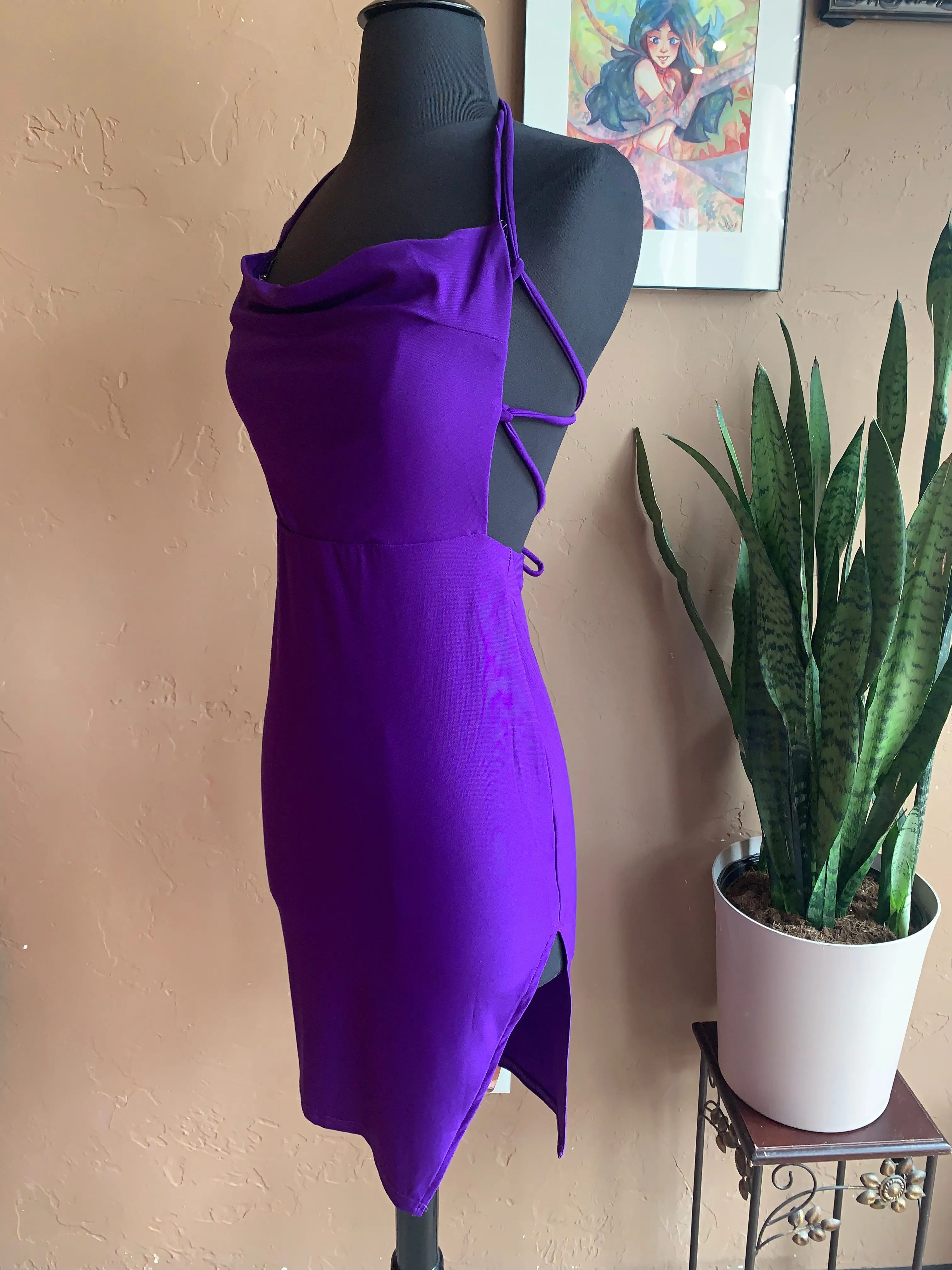 Purple Strappy Mini Cocktail Dress