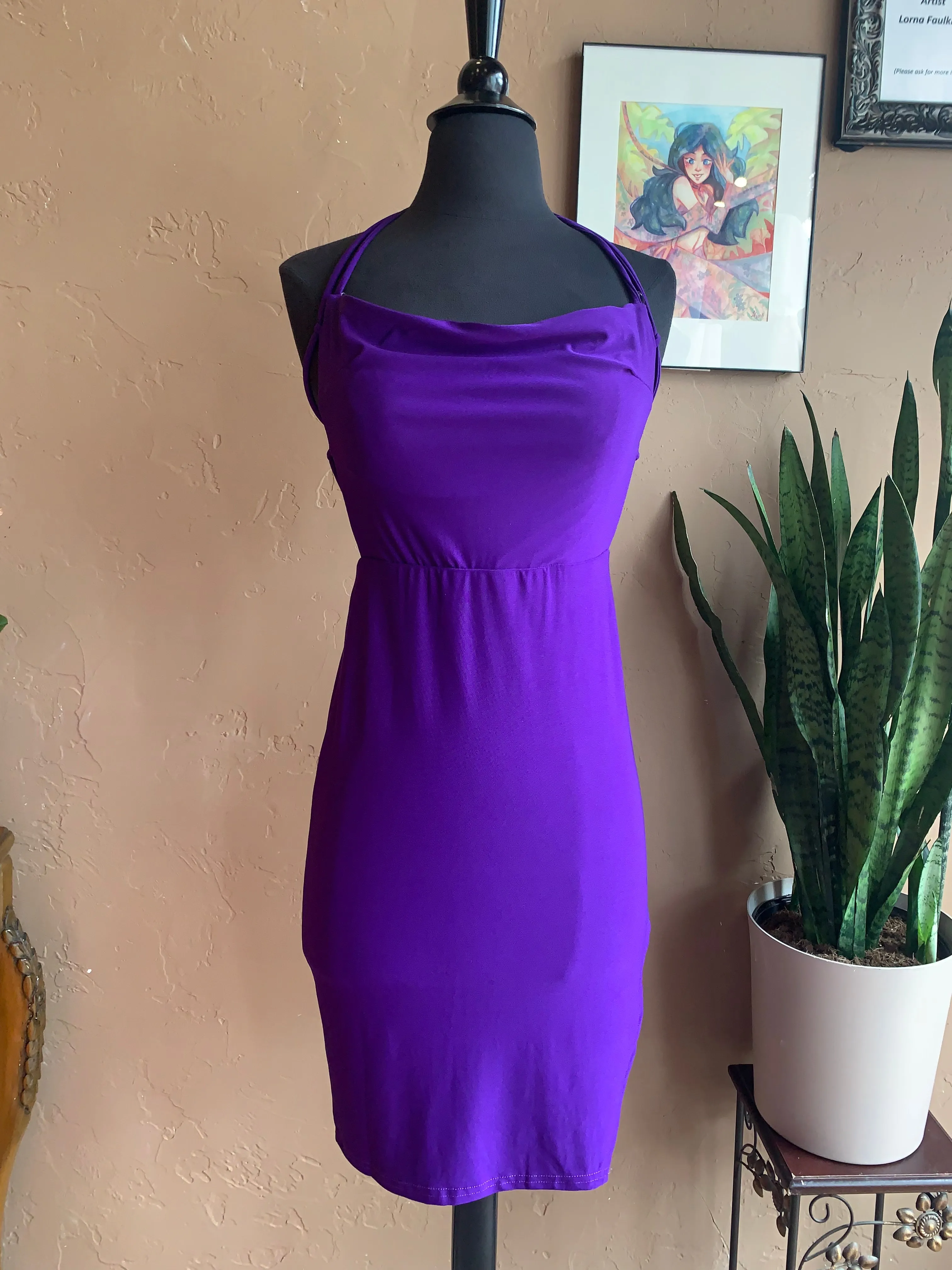 Purple Strappy Mini Cocktail Dress