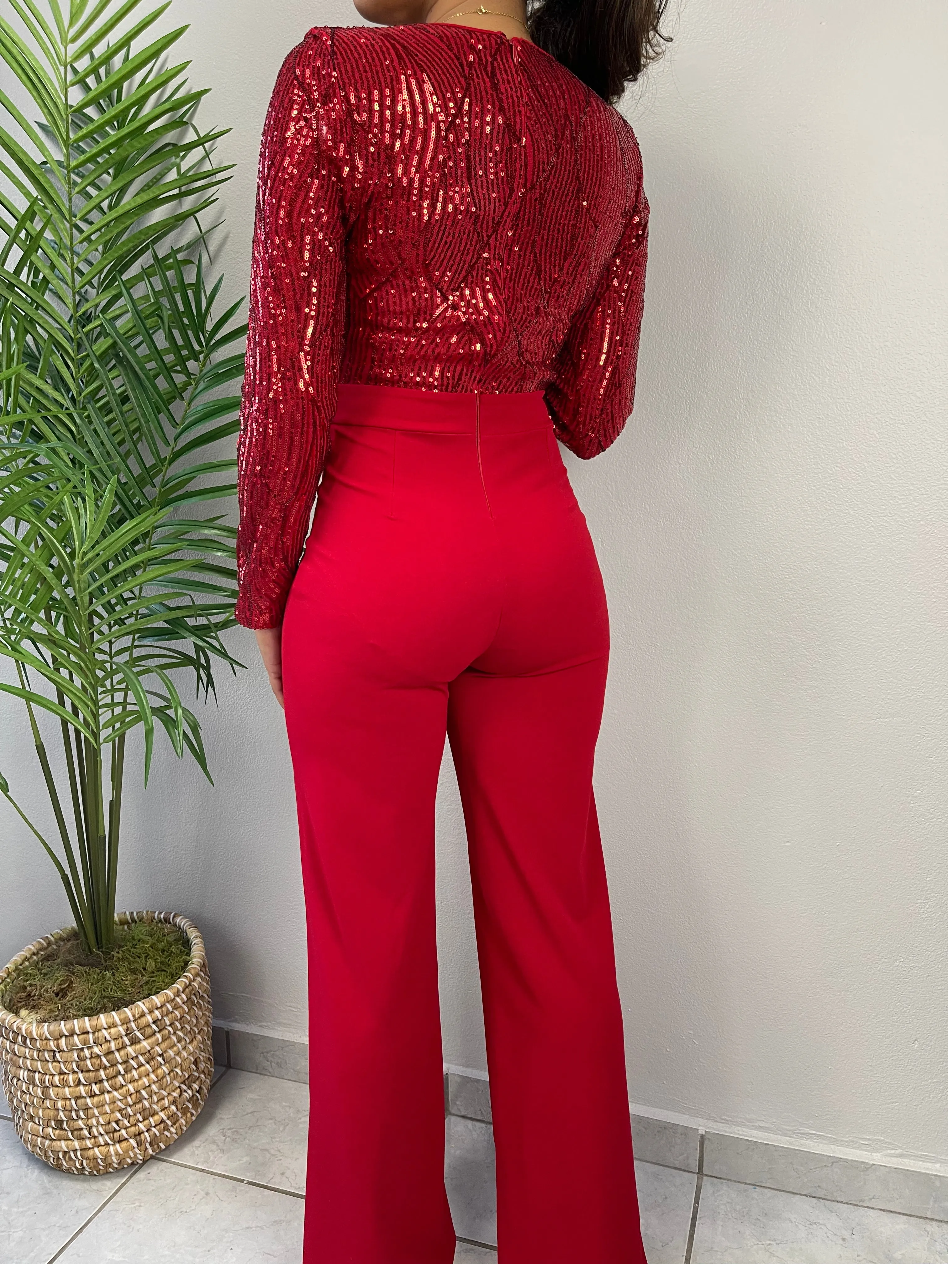 Red Sequins Jumpsuit