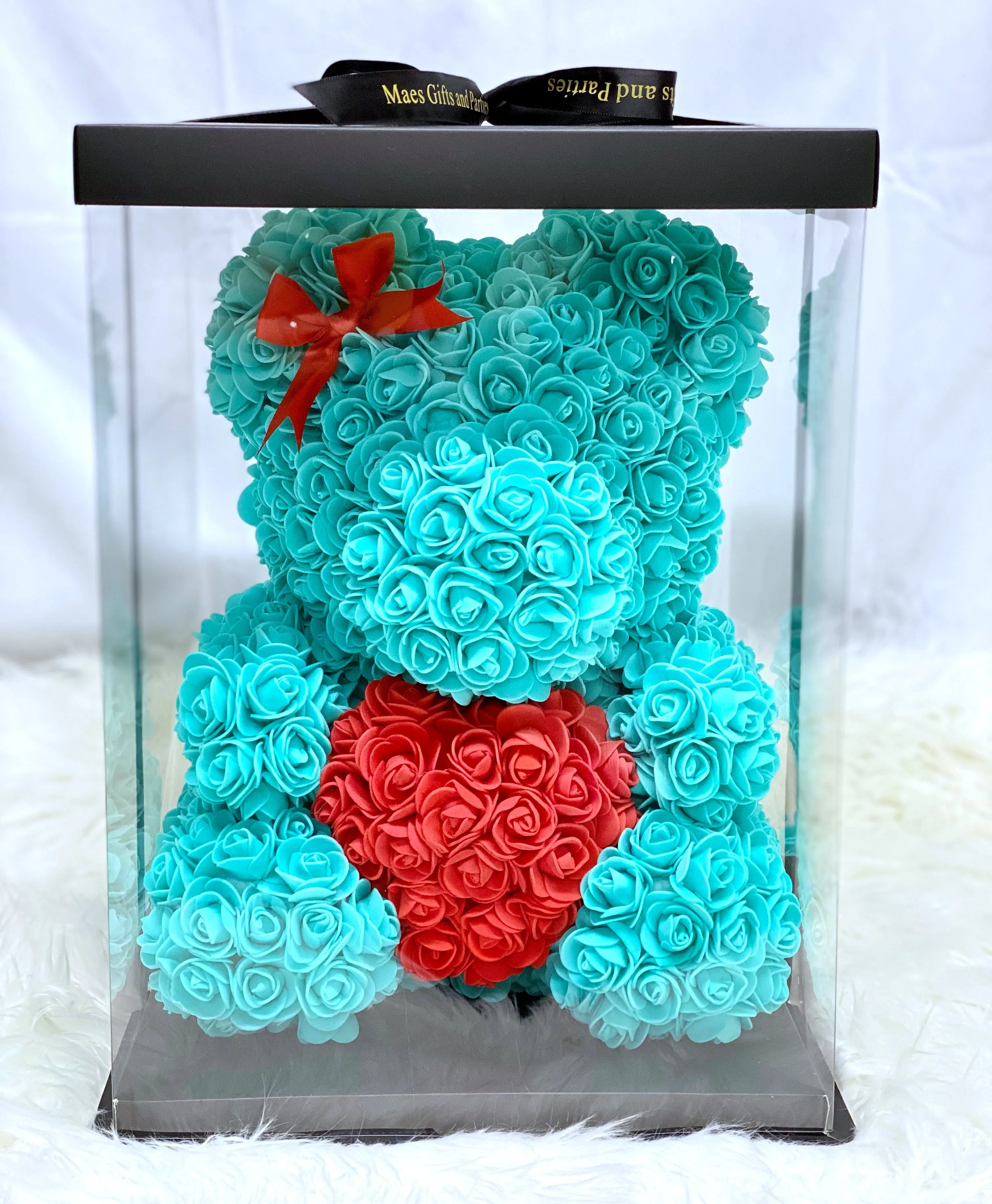 Rose Teddy Bear | Red Turquoise