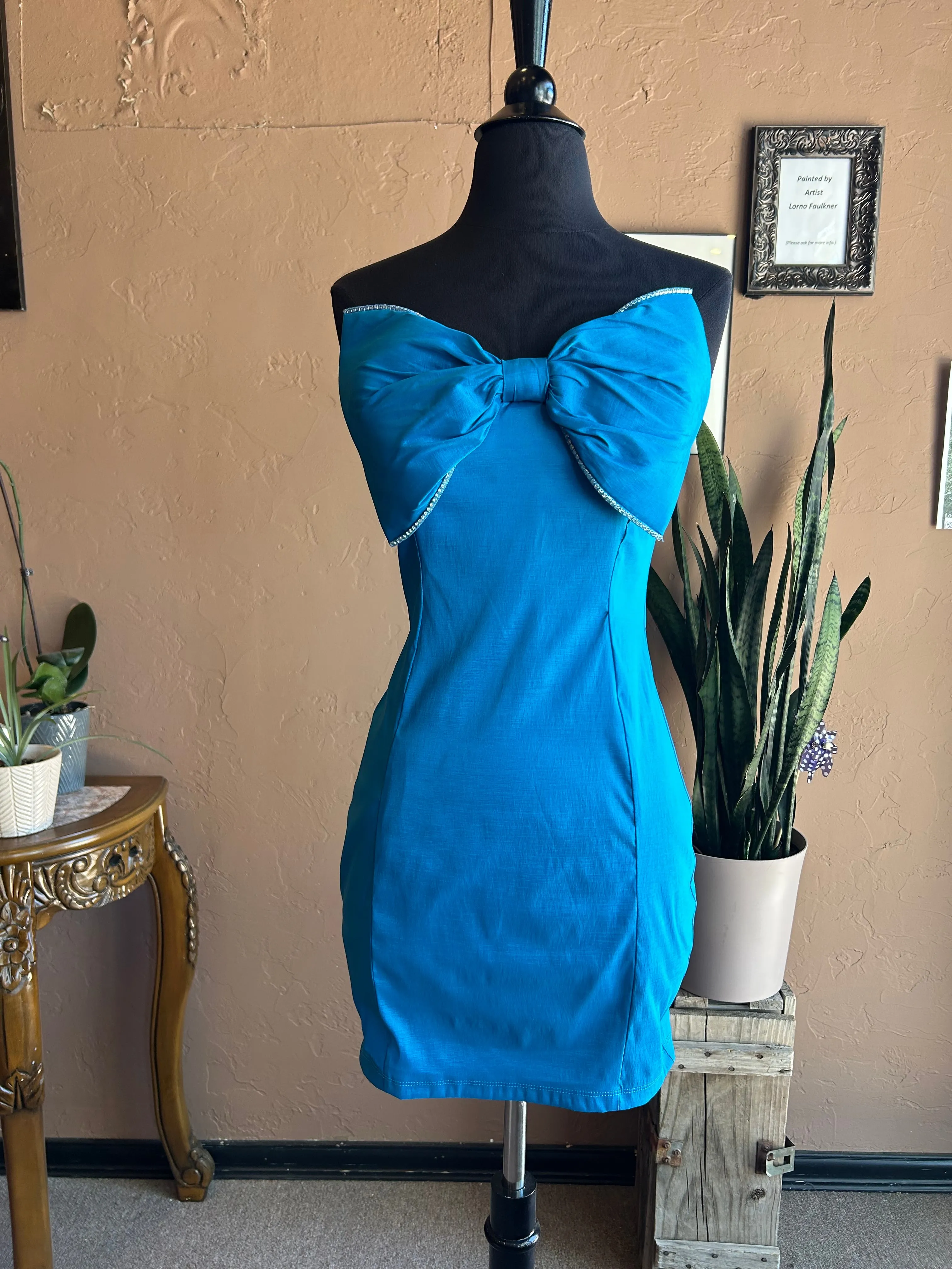 Royal Blue Satin Bow Mini Cocktail Dress