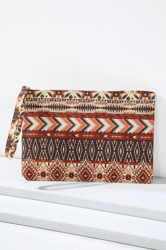 Rust Ethnic Print Wristlet