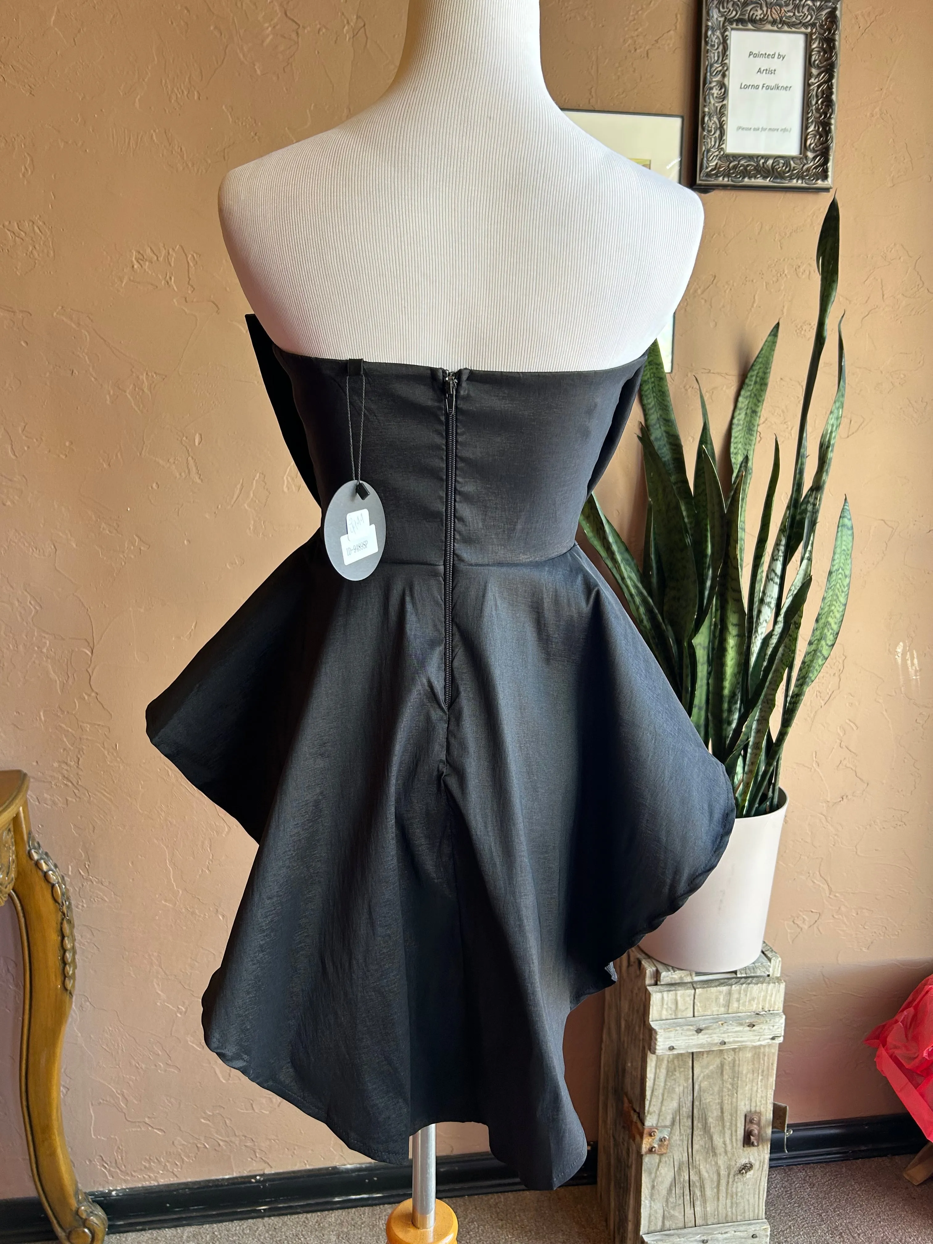 Satin Black and Velvet Bow Cocktail Mini Dress