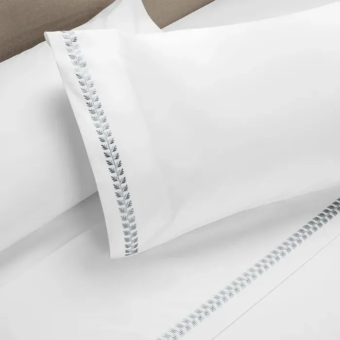 Sábana Rosen 220 Hilos Polycotton Bordada Hoja Blanca