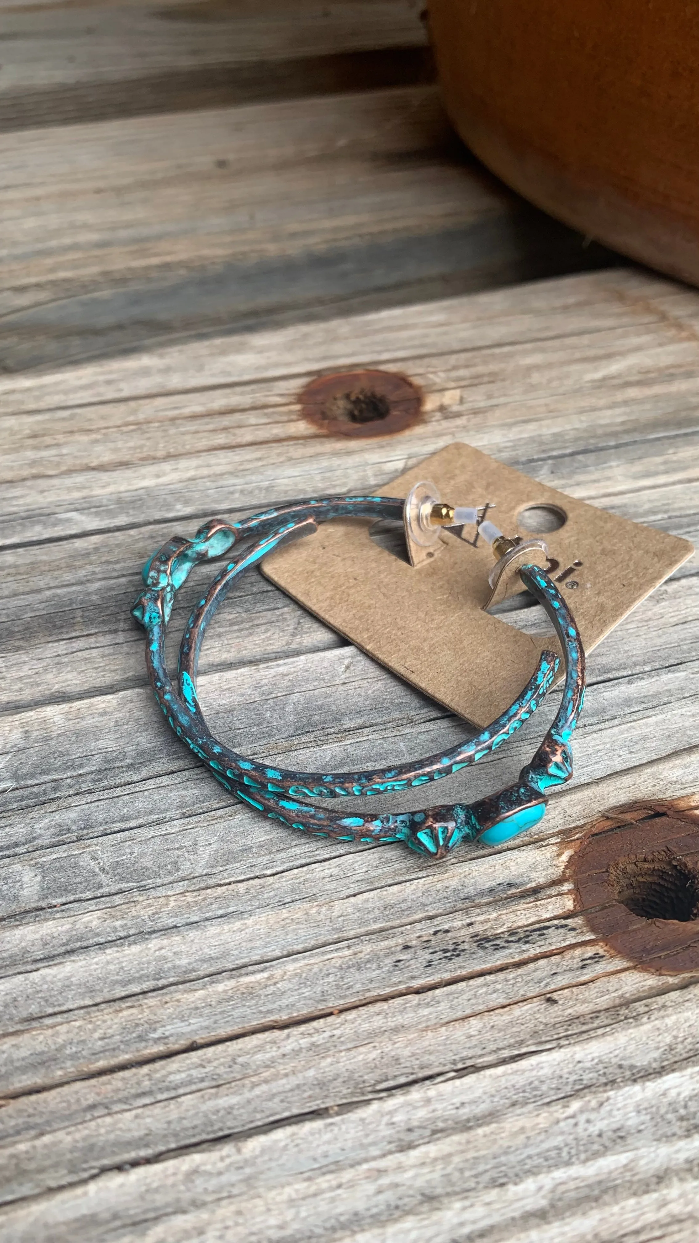 Turquoise Patina Statement Hoop Earrings