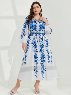 Vestido Com Decote Quadrado Estampado Plus Size - Estella