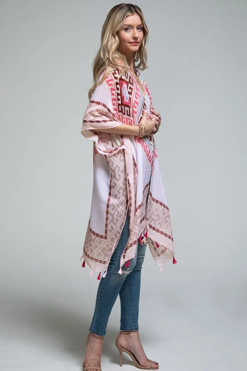 Western Bohemian Pink Print Kimono